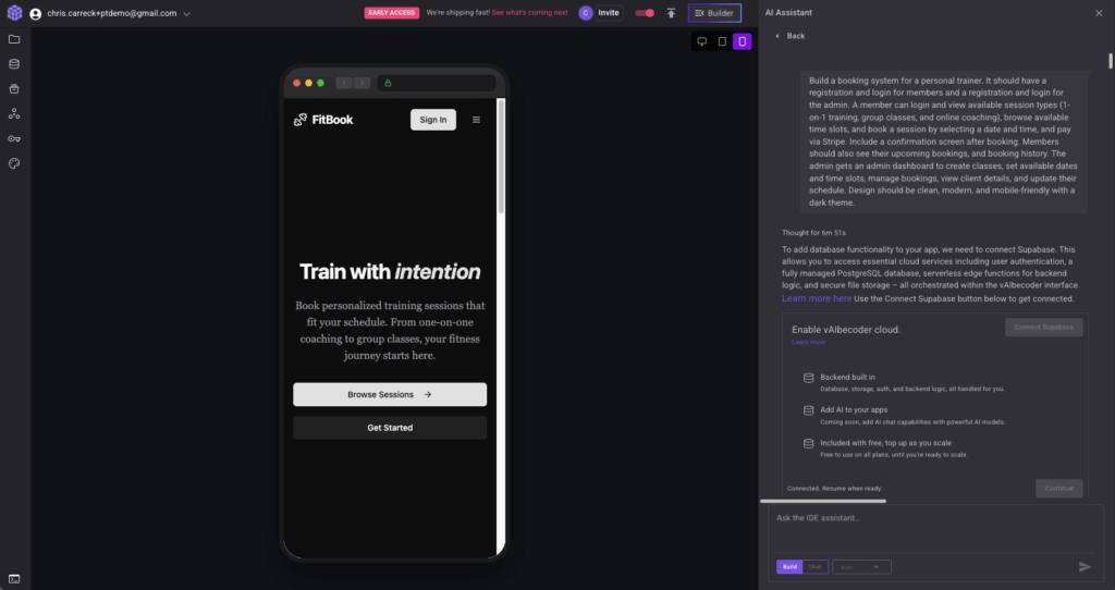 viabecoder generated personal training app on mobile no code.